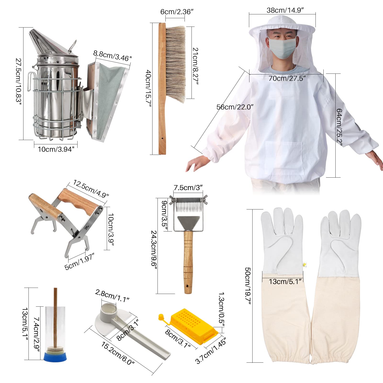 M.Z.A Kit de herramientas de apicultor de 12 piezas, juego de herramientas de colmena de abejas para ahumar abejas, kit de inicio de apicultura para apicultores profesionales y principiantes