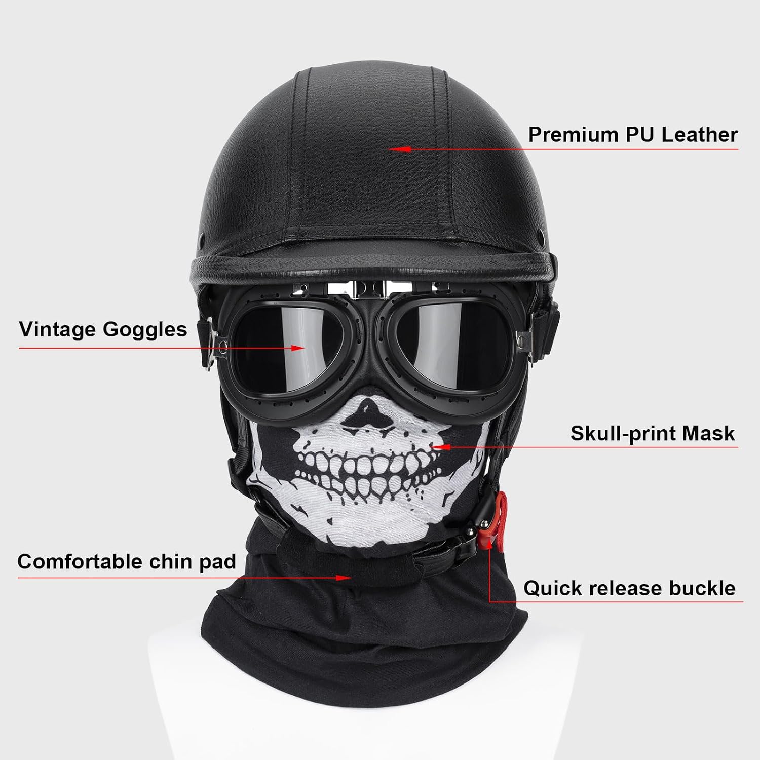 Handmade Leather Motorcycle Helmet Retro Half Face Helmet for Adults Men & Women, Lightweight Open Face 1/2 Vintage Helmets for Moped Cruiser Scooter Chopper DOT Approved