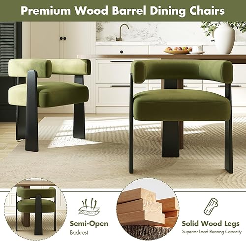 Miniatura 6 de Juego de 4 sillas de comedor modernas, sillas de acento tipo barril tapizadas de terciopelo con respaldo y brazos, silla auxiliar de cocina