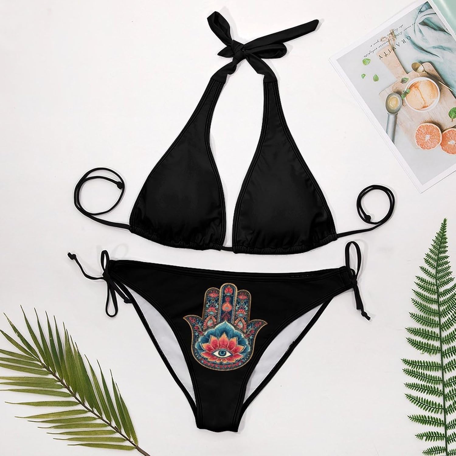 Hamsa Hand Colored Novelty Women's 2 Piece String Bikini Set Swimsuits Bathing Suit Swimwear