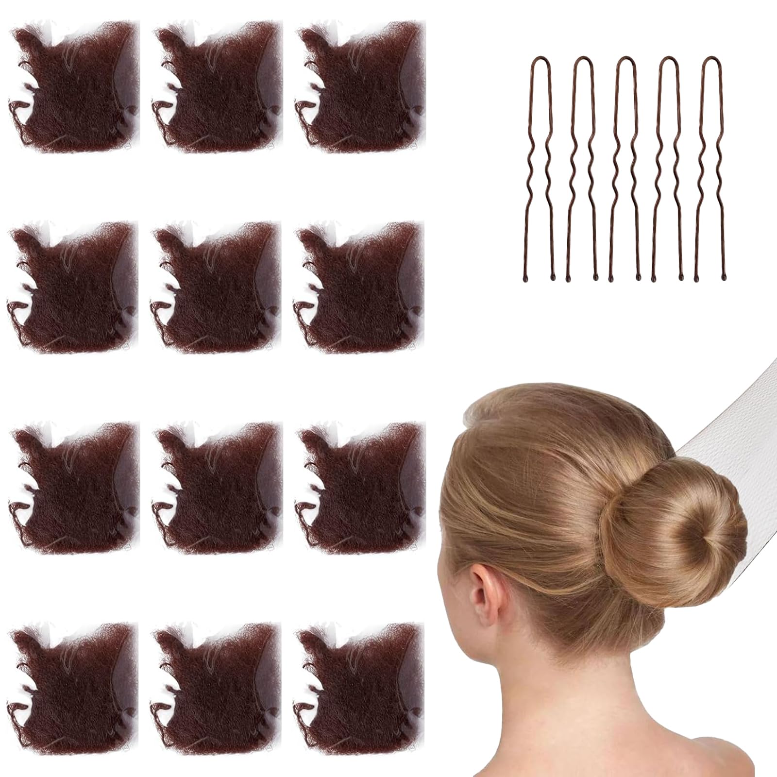 12 retine elastiche per capelli con 5 forcine nere, reti invisibili per capelli e 40 forcine a forma di U, set per donne, ragazze, ballerine, infermiere (caffè)