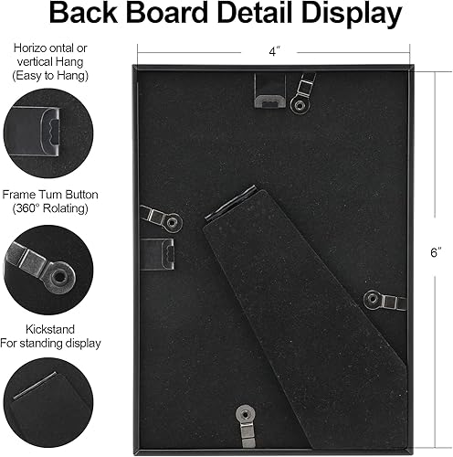 Miniatura 5 de Juego de 4 portarretratos de 4 x 6 pulgadas, marco de fotos de aluminio fino cepillado simple negro mate para fotos de 3 x 5 pulgadas con paspartú o