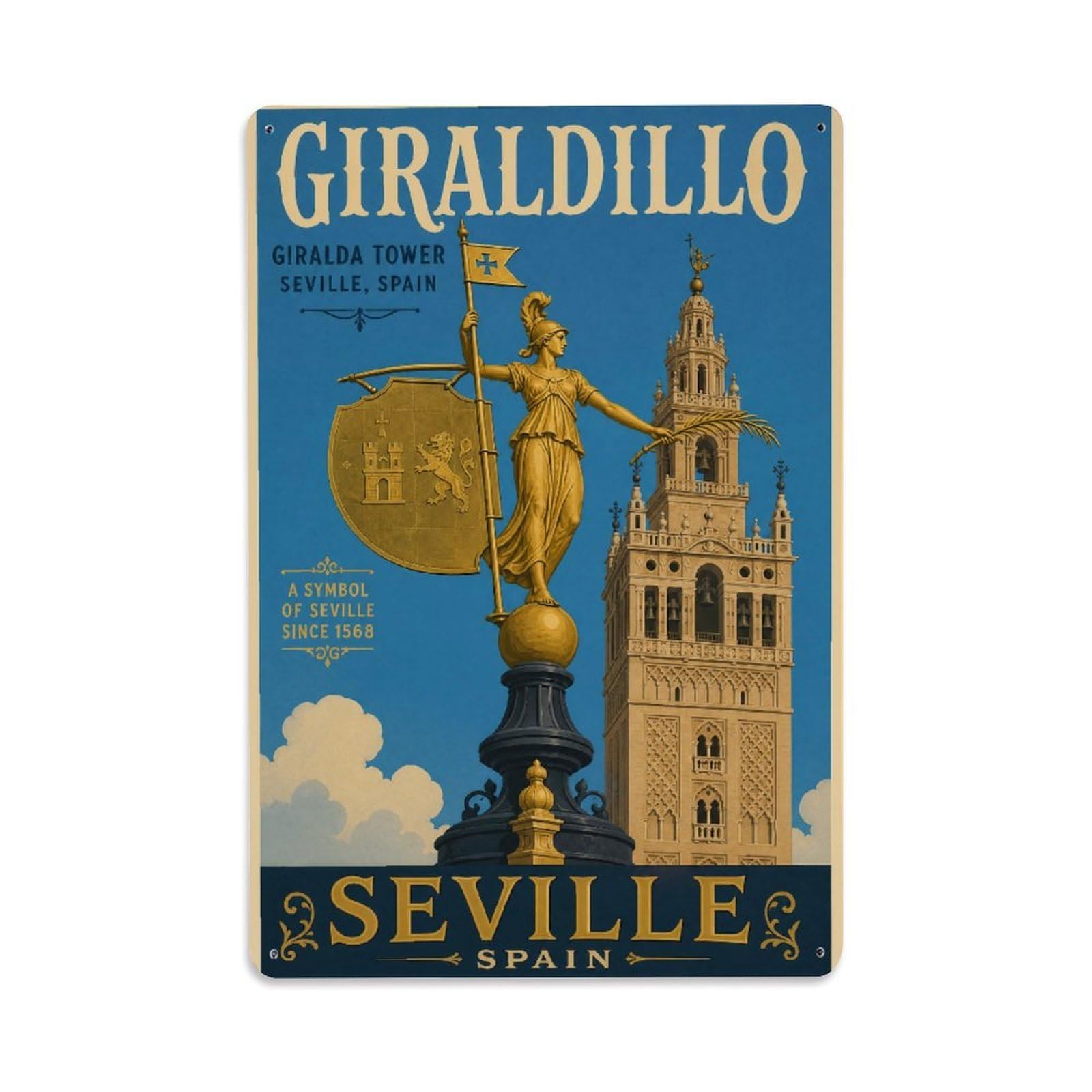 Yrnq 08X12inch Vintage Style Vintage Giralda Tower Weathervane Giraldillo Statue Spain Metal Tin Sign