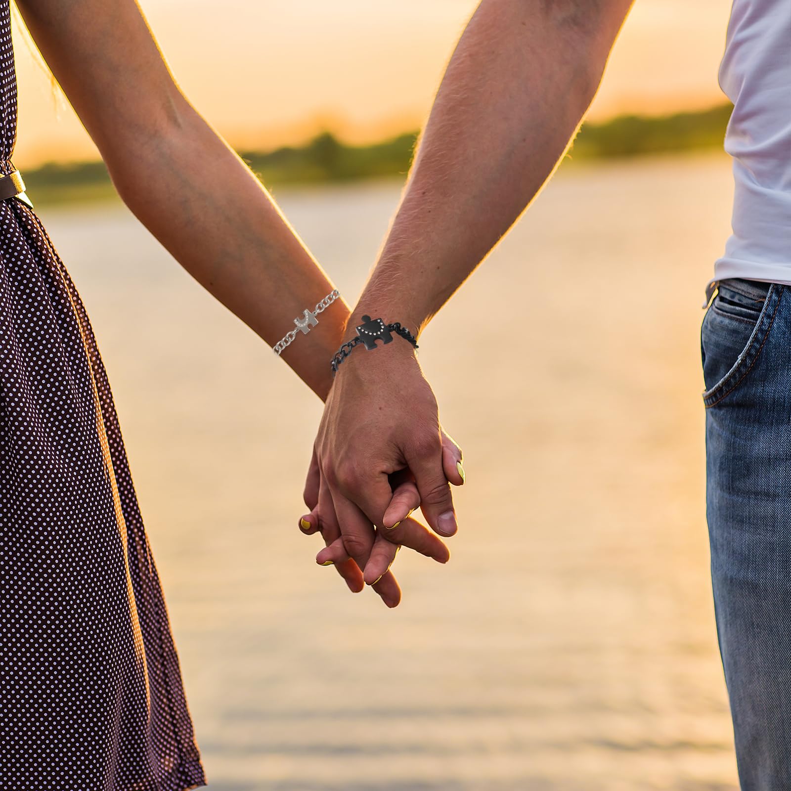 Pulseras a juego para parejas, pulseras de corazón de rompecabezas, regalos perfectos de aniversario y día de San Valentín para él y ella, símbolo de amor ideal para novio, novia, marido, esposa y 7