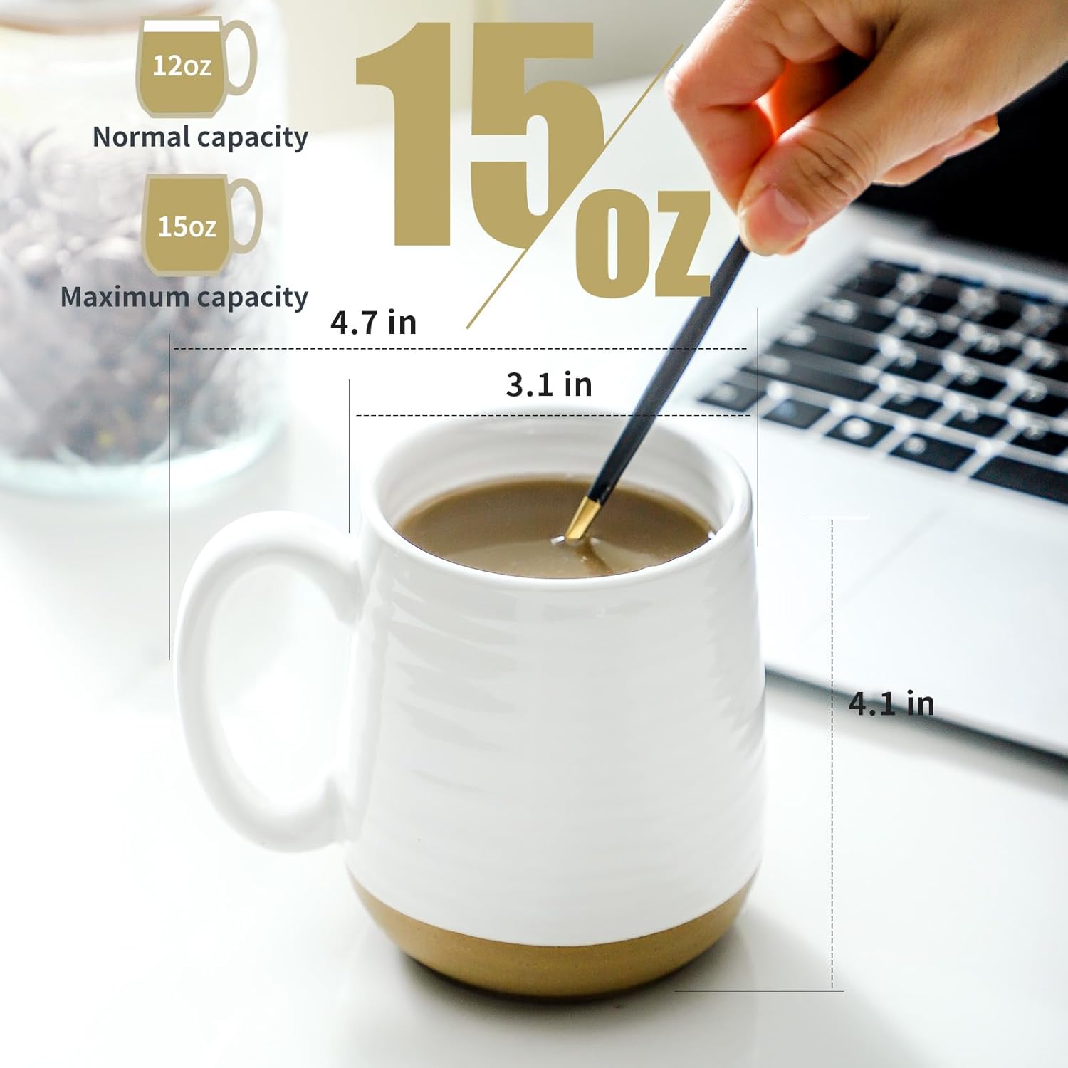 Hasense Coffee Mugs Set of 6, 15 oz Ceramic Coffee Cups with Comfortable Handle, Classic White Mug for Men and Women, Tea Cup Set for Latte, Cappuccino, Milk, Soup, Dishwasher and Microwave Safe - Image 2