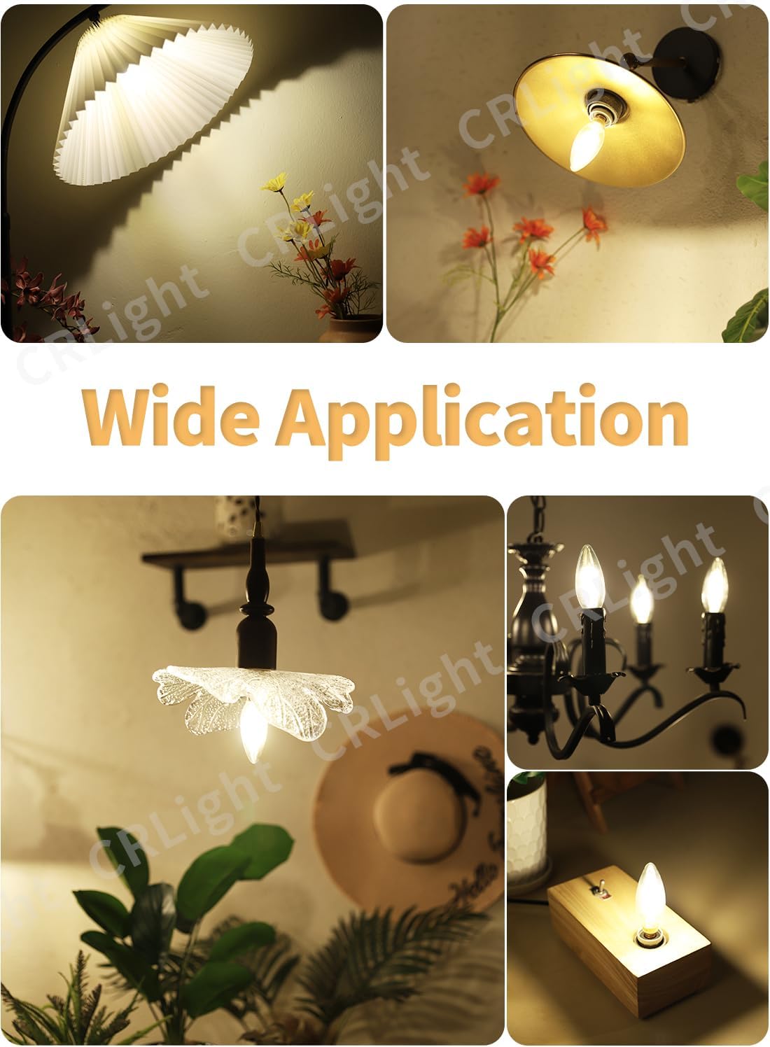 CRLight 6W 3000K Dimmable LED Candelabra Bulb Soft White, 80W Equivalent 800LM, E12 LED Chandelier Light Bulbs, Antique Edison Clear Glass B10 Candle Decorative Bulbs, Pack of 8