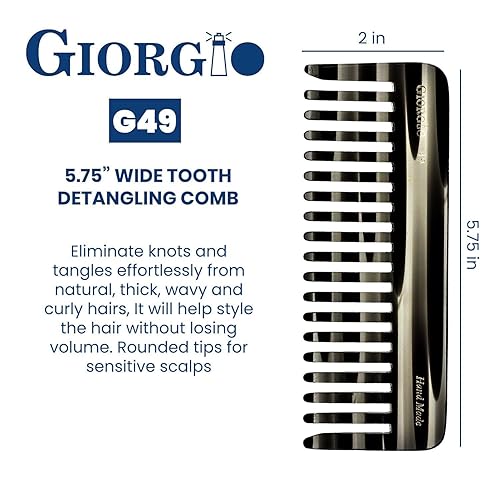 Miniatura 3 de Giorgio G49 - Peine desenredante grande de grafito de 5.75 pulgadas, dientes anchos para cabello grueso y rizado, peine desenredante de cabello