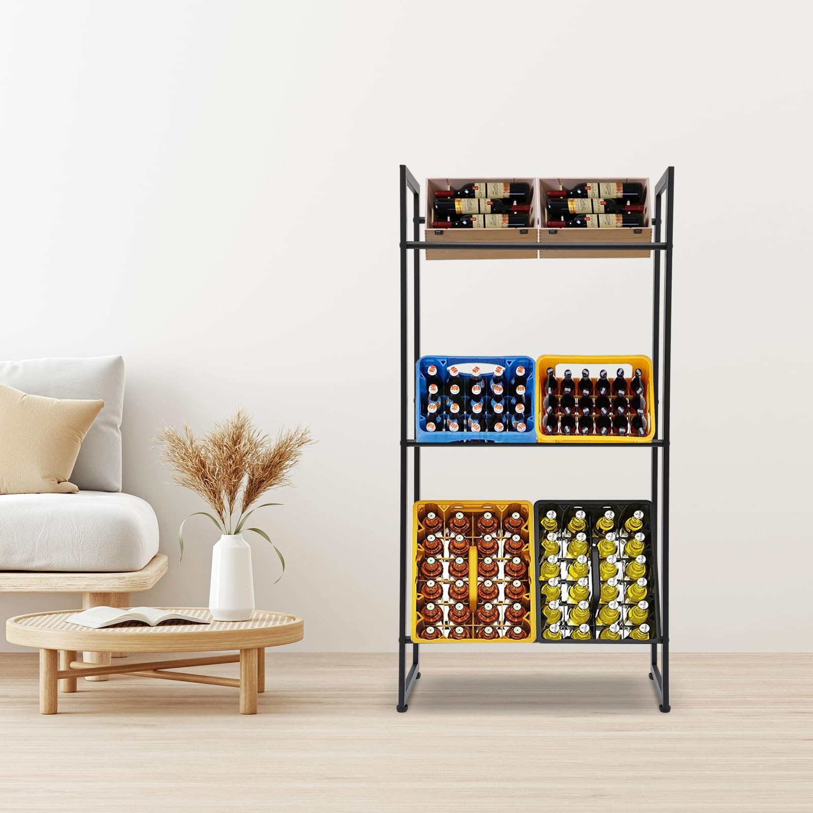 Estantería para cajas de bebidas, 3 niveles, soporte para cajas de bebidas, estante rectangular para organizar bebidas, latas, frutas, cerveza