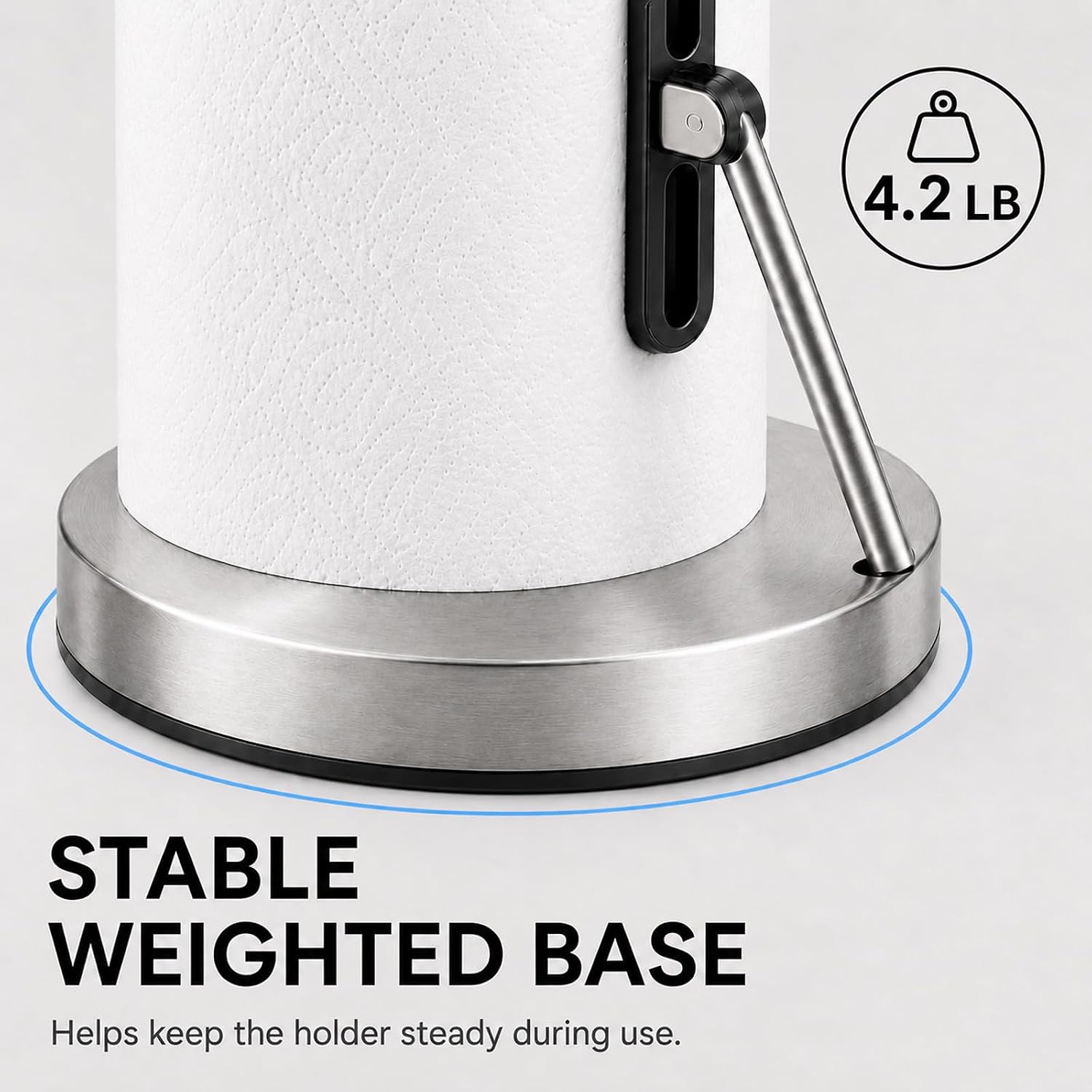 Paper Towel Holder with Spray Pump, All-in-One Countertop Paper Towel Stand with Refillable Bottle, One-Handed Tear Kitchen Roll Holder, Weighted Base, Brushed Stainless Steel(Chrome) image 5