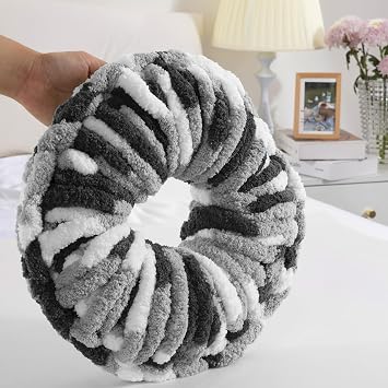 HOMBYS Chunky Tie Dye Mix Chenille Yarn for Hand Knitting, Super Bulky Jumbo Yarn for Crocheting, 3/4 Thick Soft Plush Yarn for Blankets, 8 Skein Pack (26 yds / 7.5 oz Each) Black White Grey