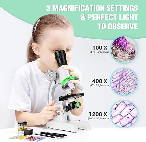 Miniatura 3 de Kids Beginner Microscope Science Kit with 100X-1200X 2023 New Microscope, 13 Prepared Slides & DIY Blank Slides, 18MM HD Len, LED Light Adjustable