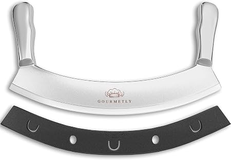 Stainless Steel Mezzaluna Knife with Cover – 12 In. Curved