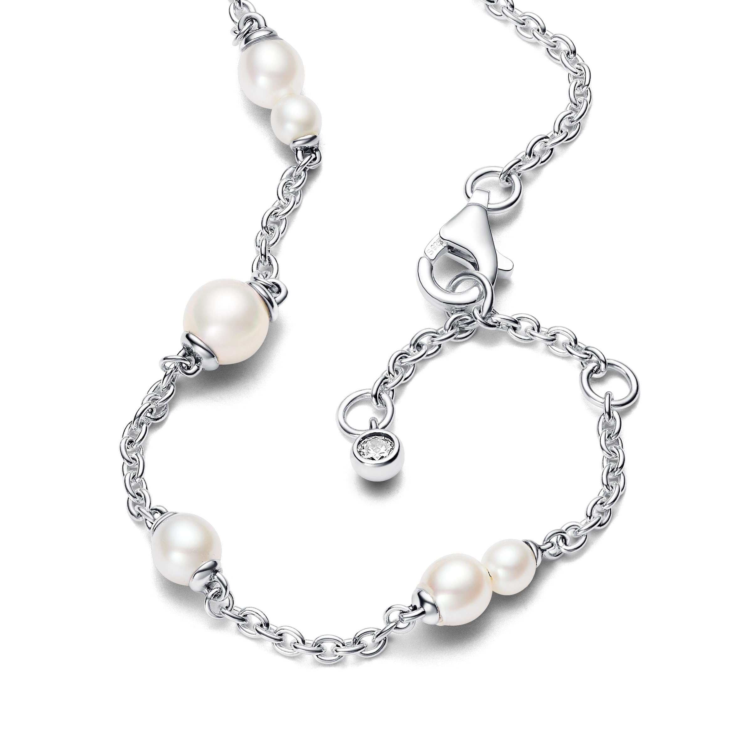 Pandora Timeless Armband, Sterlingsilber, mit weißer, behandelter Süßwasserzuchtperle und klarem Cubic Zirkonia