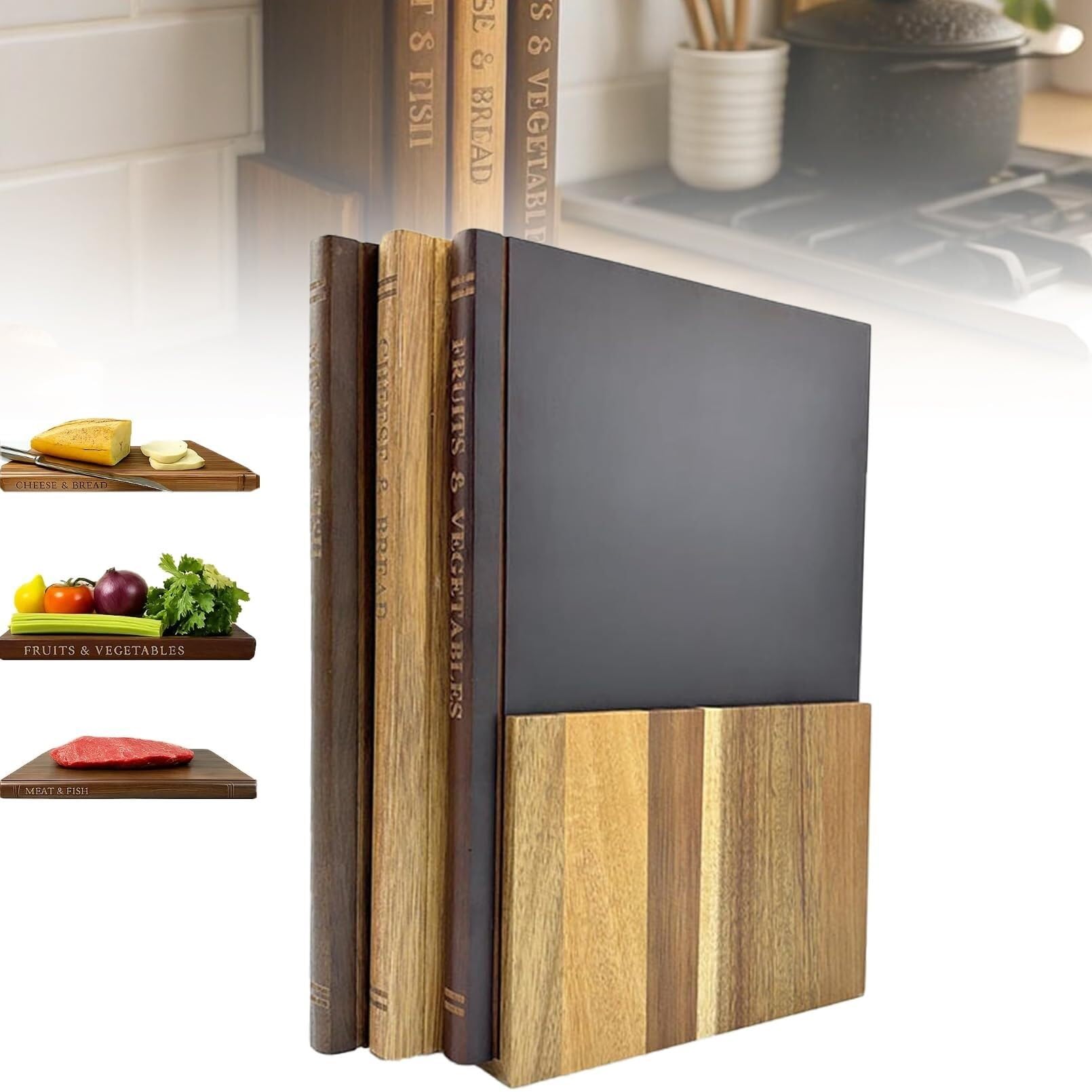 Taglieri Che sembrano Libri, Set di taglieri a Forma di Libro, taglieri in Legno a Forma di Libro con Supporto, Tagliere a Forma di Libro for l'arredamento della Cucina