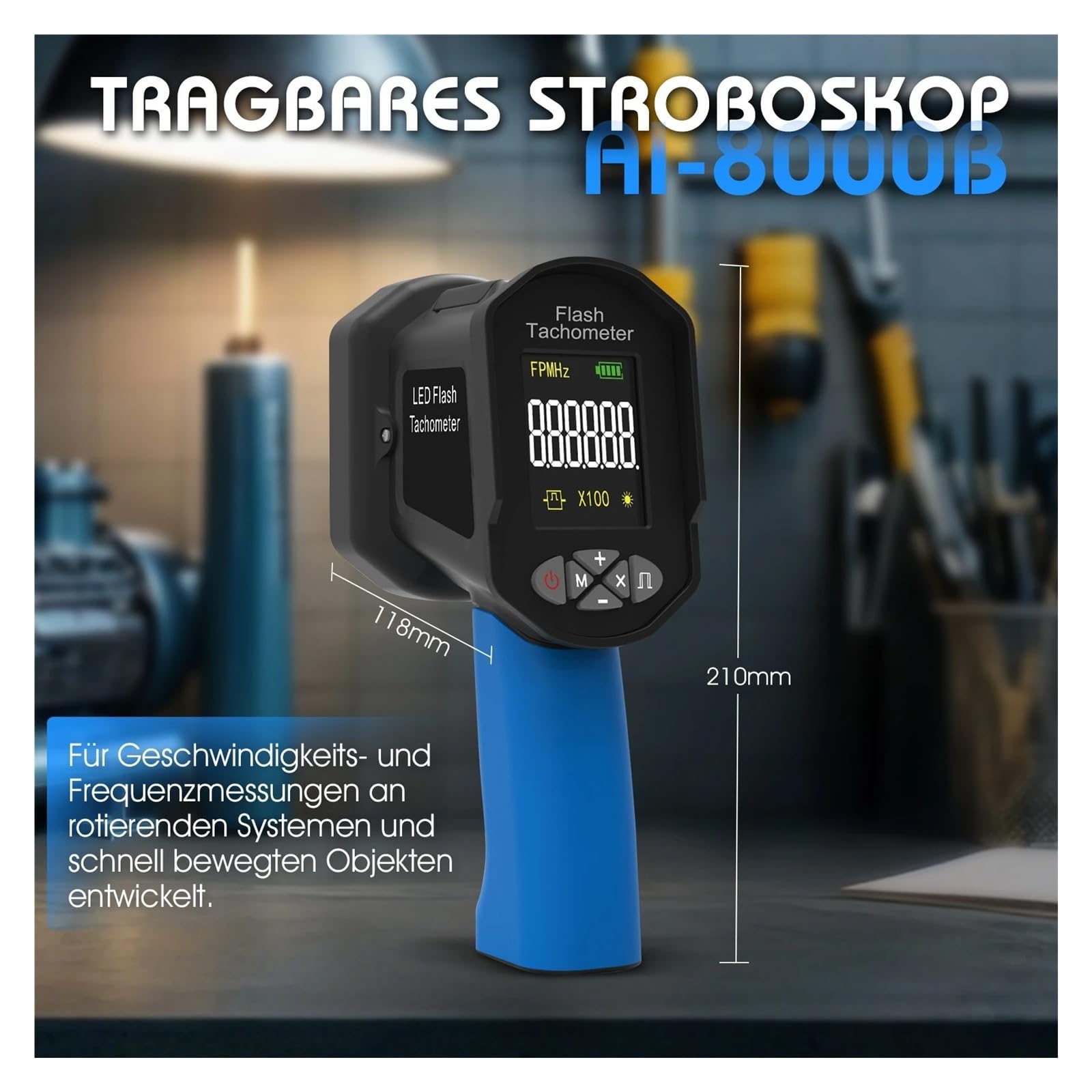Cyfrowy ręczny stroboskop pomiarowy 60-100000 obr./min/Hz, dokładność 0,001% bezdotykowy obrotomierz LED regulowane światło stroboskopowe Precyzyjne pozycjonowanie(Orange)