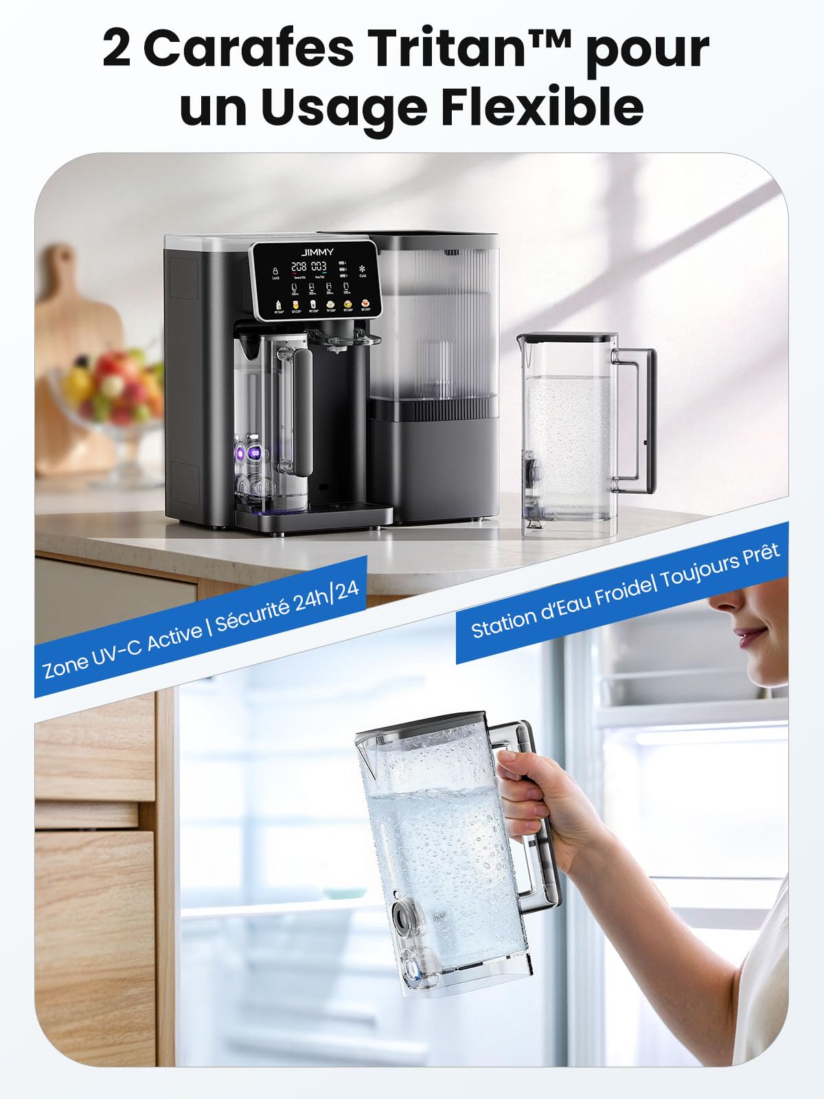 Jimmy R9 Pro Système de Filtration d'Eau à Osmose Inverse de Comptoir, Fontaine à Eau avec Chauffage et Refroidissement, 7 Étapes de Filtration UV, Eau Chaude Instantanée, Affichage Intelligent TDS