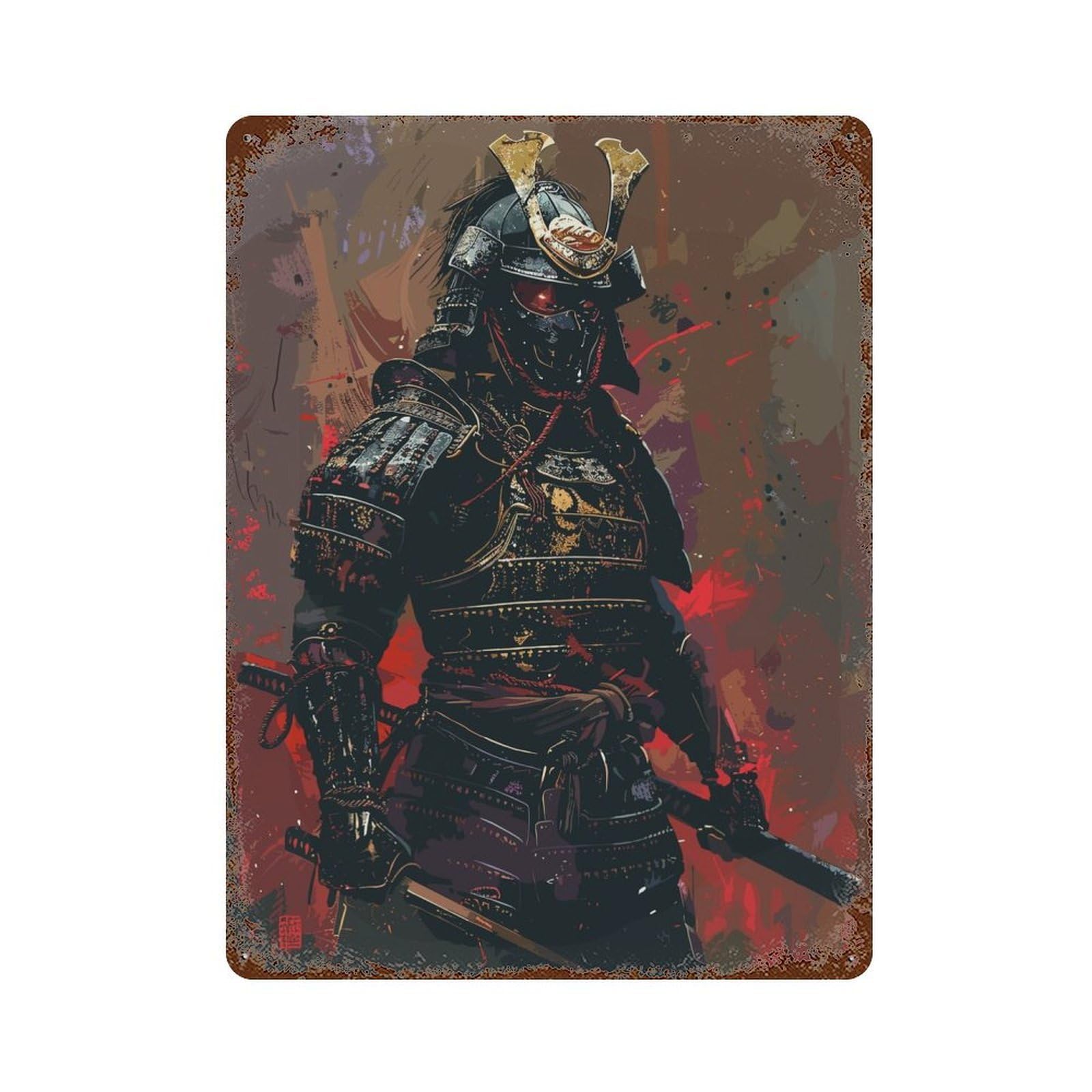 Garage Style Japanese Knights Vintage Rust Metal Sign 15.7"x11.8", Rustic Home Decor for Bar And Workshop