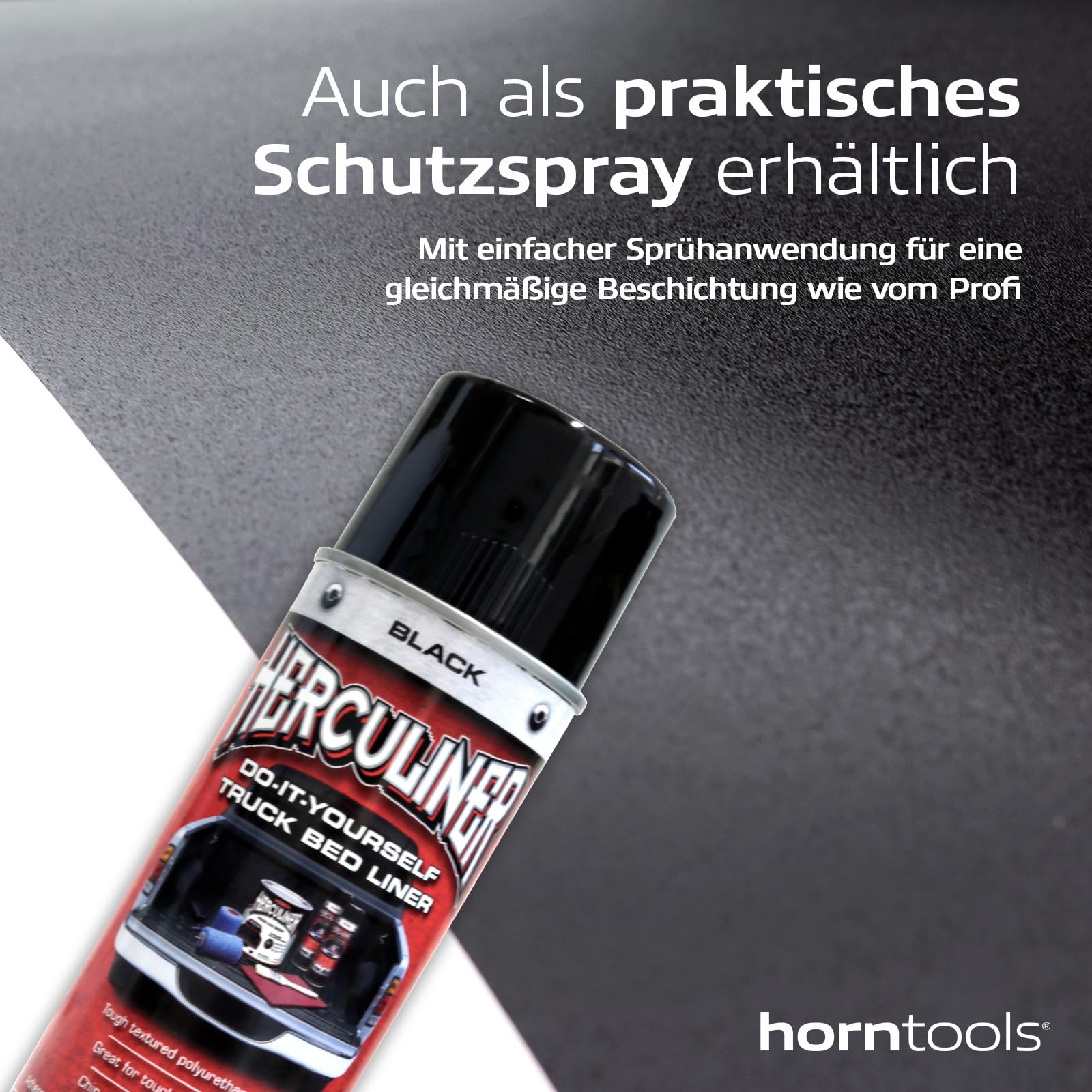 horntools Herculiner 1,8m2 Kit - Unterbodenschutz Schwarz - Strapazierfähige, rutschfeste Schutzfarbe im Set - Auto-Beschichtung - Ladeflächenbeschichtung - Rostschutzmittel