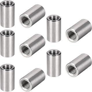 MroMax 10Pcs M8 Round Connector Nuts, 304 Stainless Steel Rod Coupling Nuts 20mm/0.79" Length Female Thread for Camera Pan, Lamp Bracket, Glass Folding Dining Table Silver