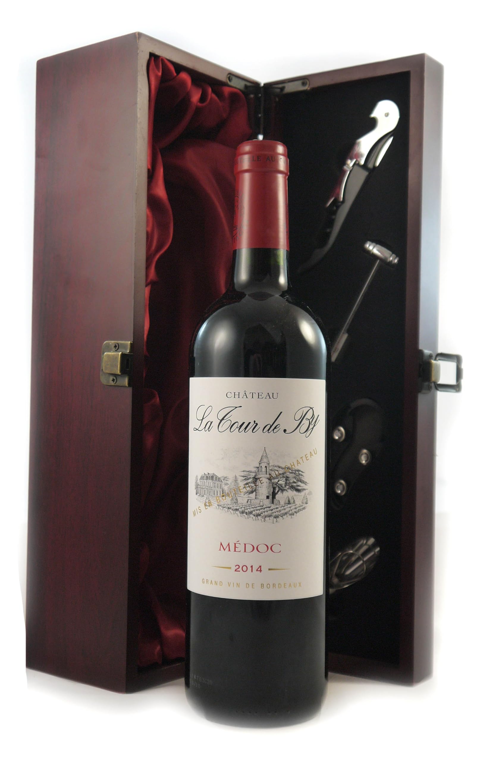 Chateau la Tour be By 2014 Medoc (Red wine) vintage wine in a silk lined wooden box with four wine accessories, 1 x 750ml