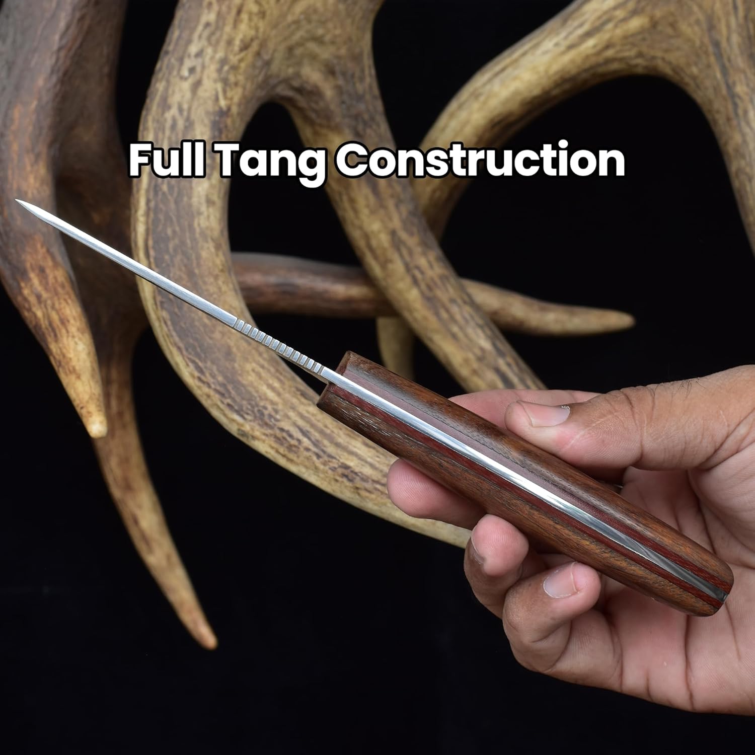 Knives Ranch Premium Bushcraft Camping Knife – Full Tang 440C Stainless Steel - Precision Vacuum Heat Treated 59 HRC - Fixed Blade Hunting Everyday Utility Knife - Rosewood Handle with Leather Sheath