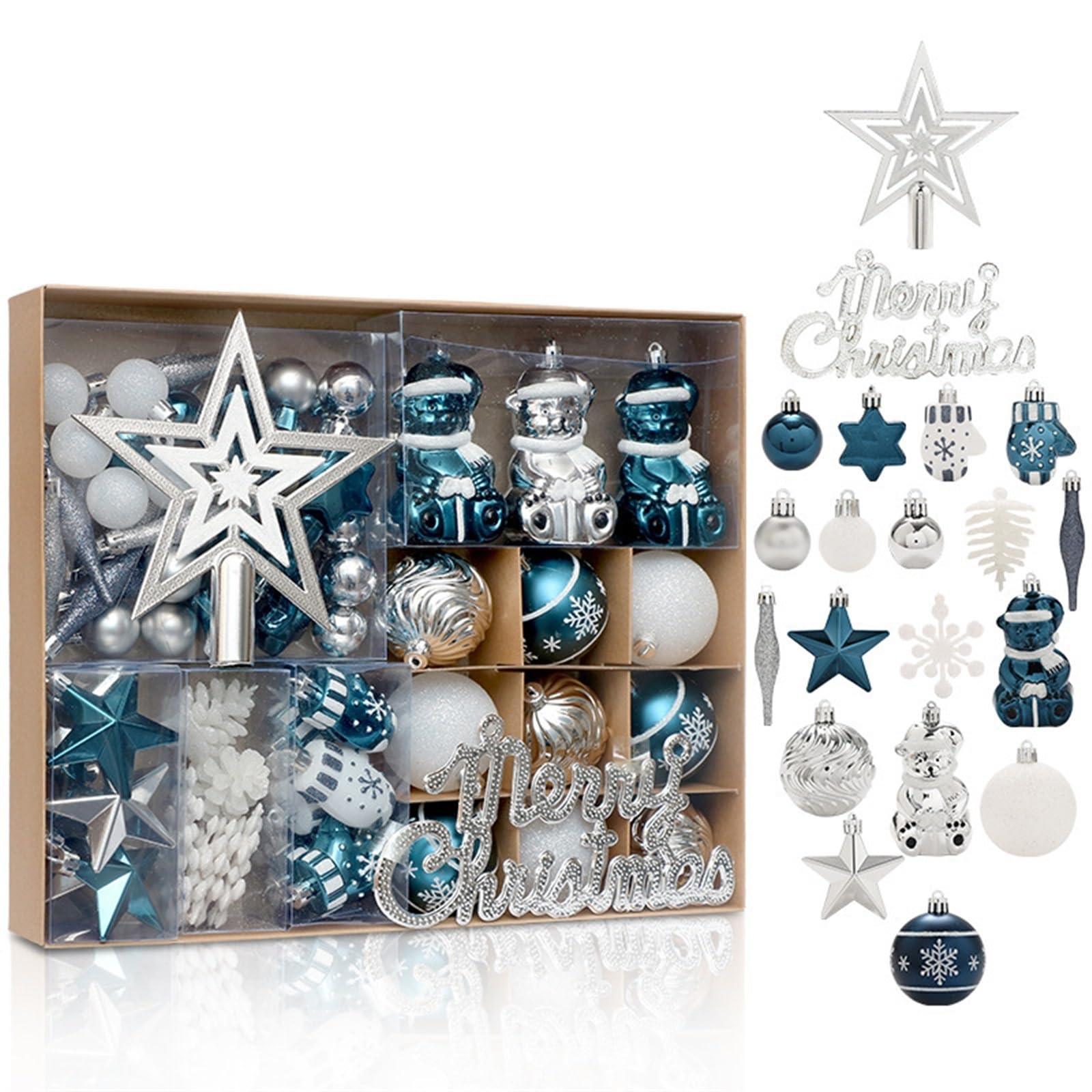 Christbaumkugel-Set, bemalt, Sterne, Ornamente, Heimdekoration, Anhänger, 70 Stück