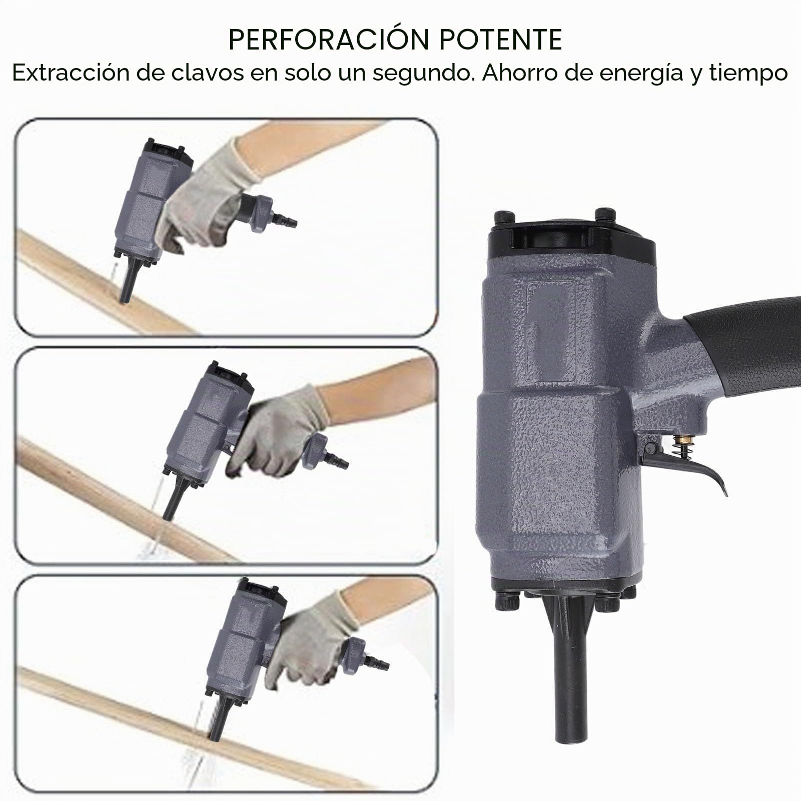 Extractor de Clavos Neumático, Desclavador Elimina Clavos en el Diámetro de la Cabeza de 1 a 5 Mm/0,2 Pulgadas Herramienta para Quitar Clavos de 0,4 a 0,8 Mpa, para Paletas de
