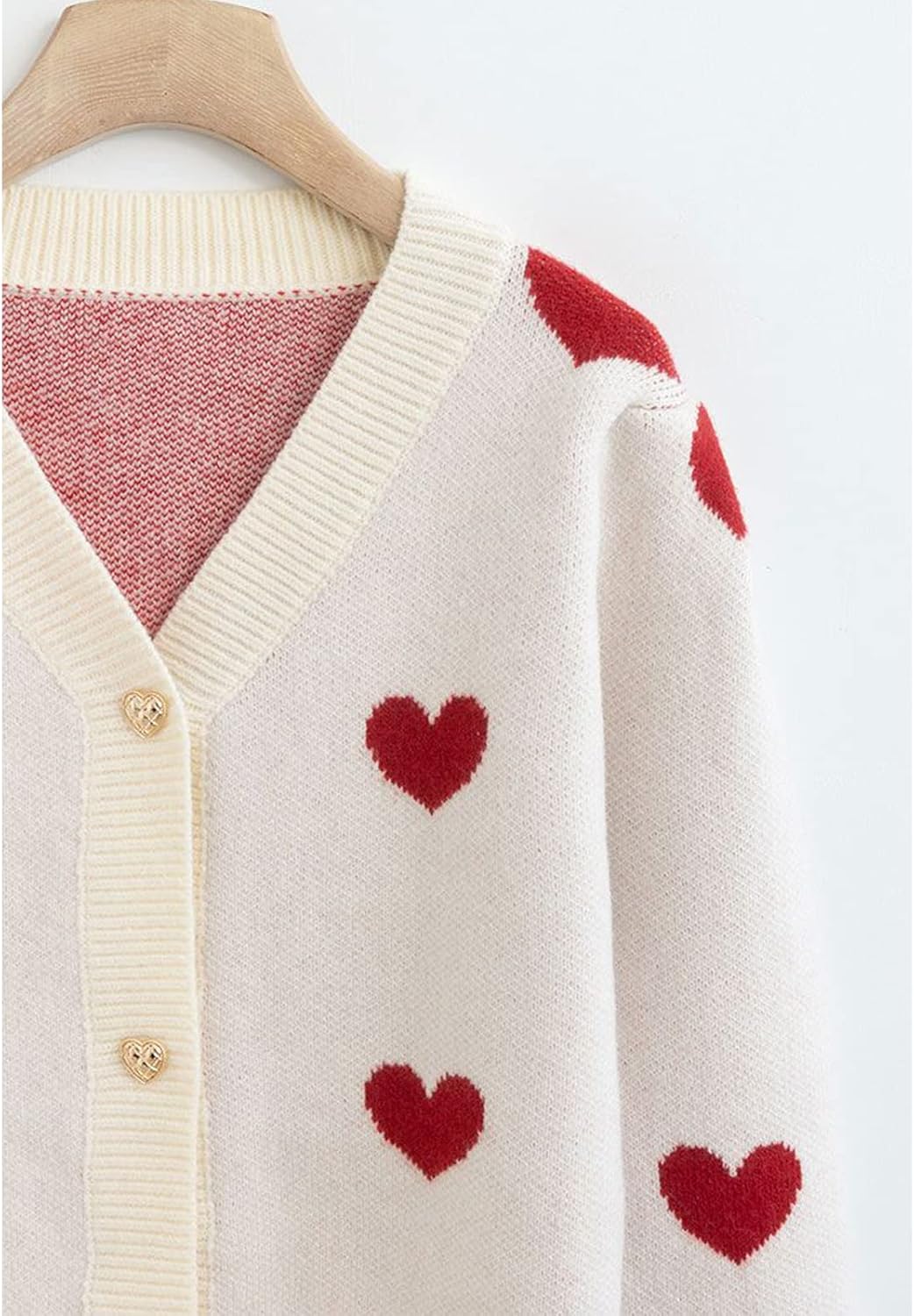 CHICWISH Women's Red/Ivory Soft Heart Cropped Knit Cardigan - Image 2