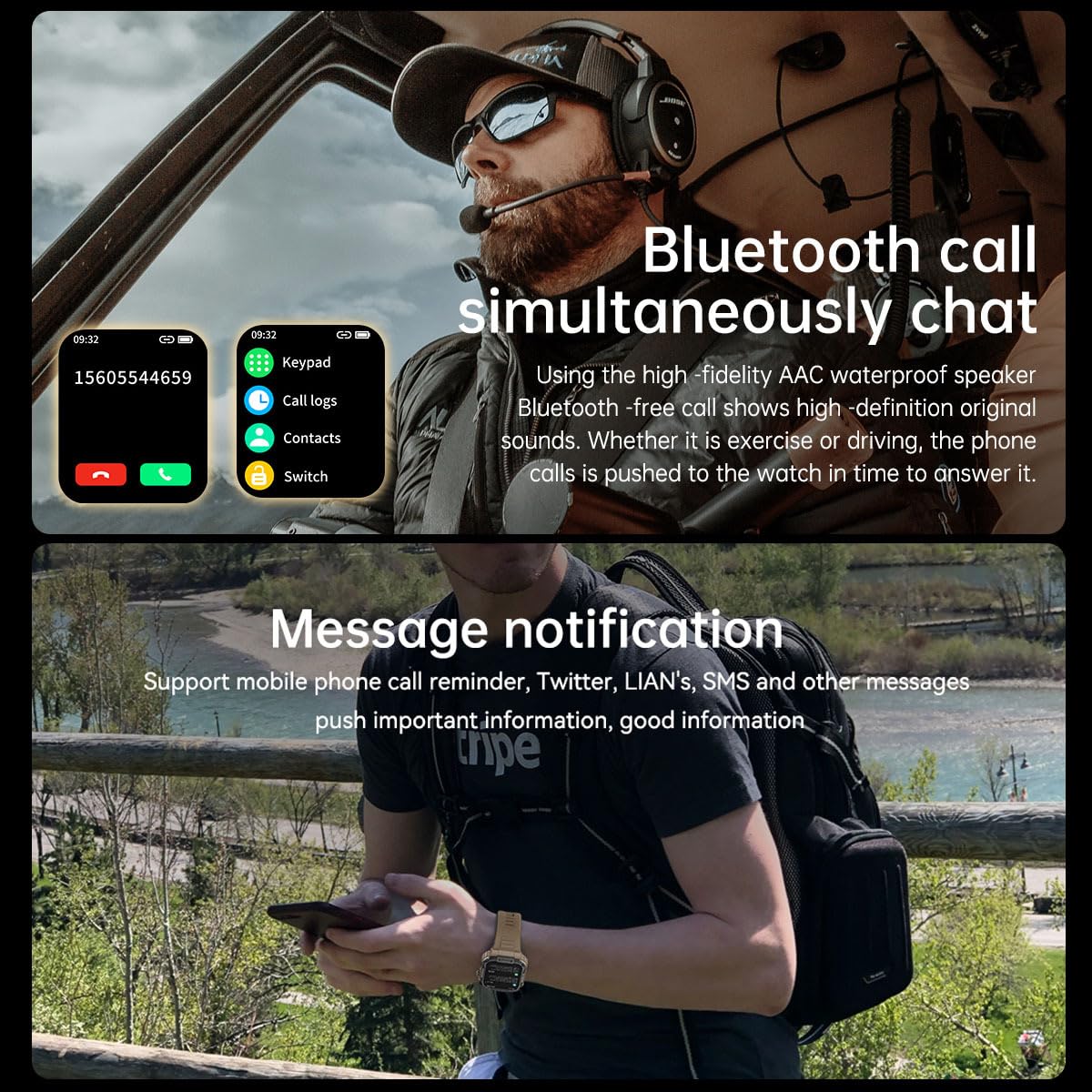 Reloj inteligente militar al aire libre con función de teléfono, reloj inteligente para hombre, podómetro, reloj para hombre, con medición de frecuencia cardíaca, presión arterial, monitor de sueño,