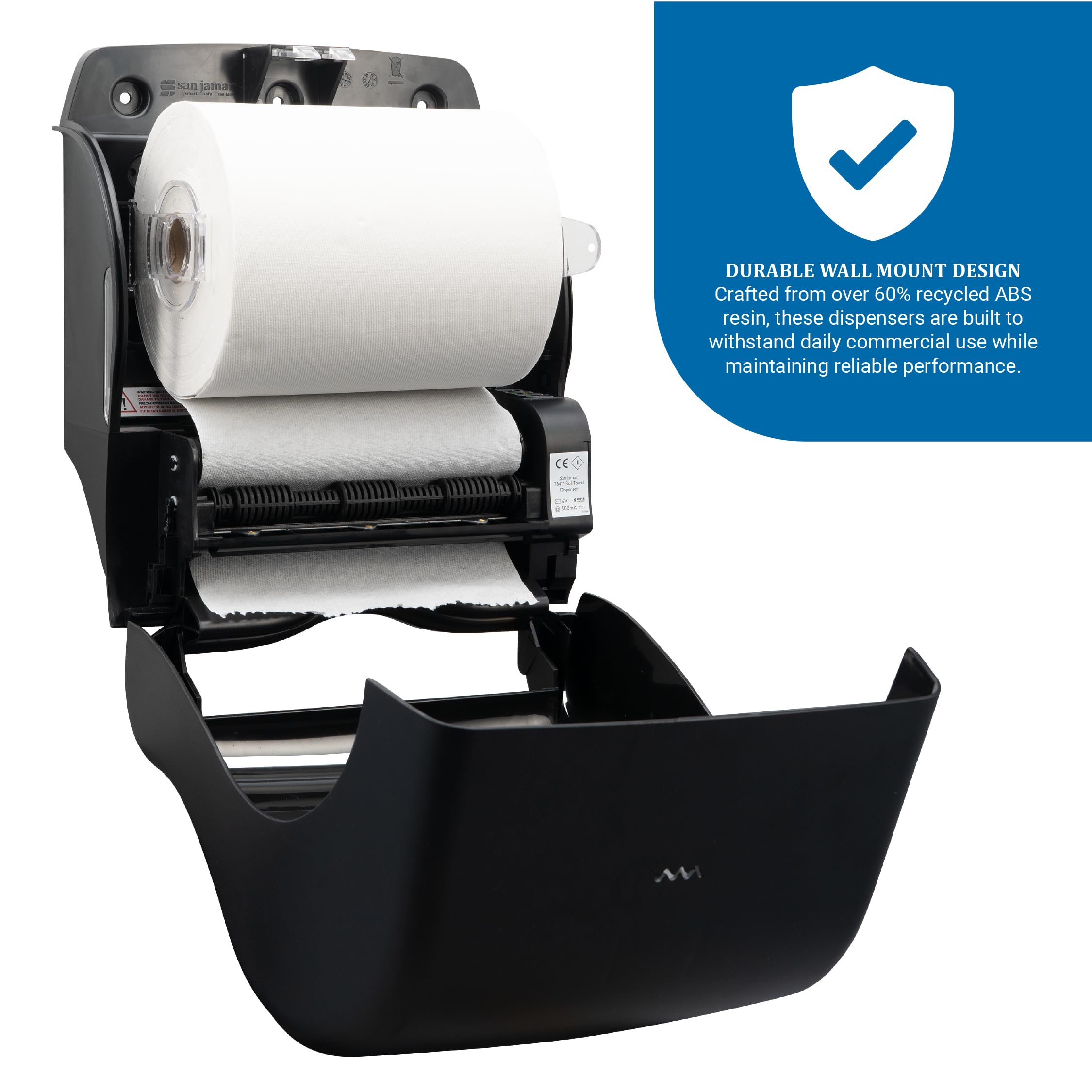 San Jamar Ecologic Smart Essence Dispensador electrónico de Toallas de Papel de plástico Reciclado, Capacidad Universal de Rollo, dispensador montado en la Pared para el hogar y el Negocio Universal,