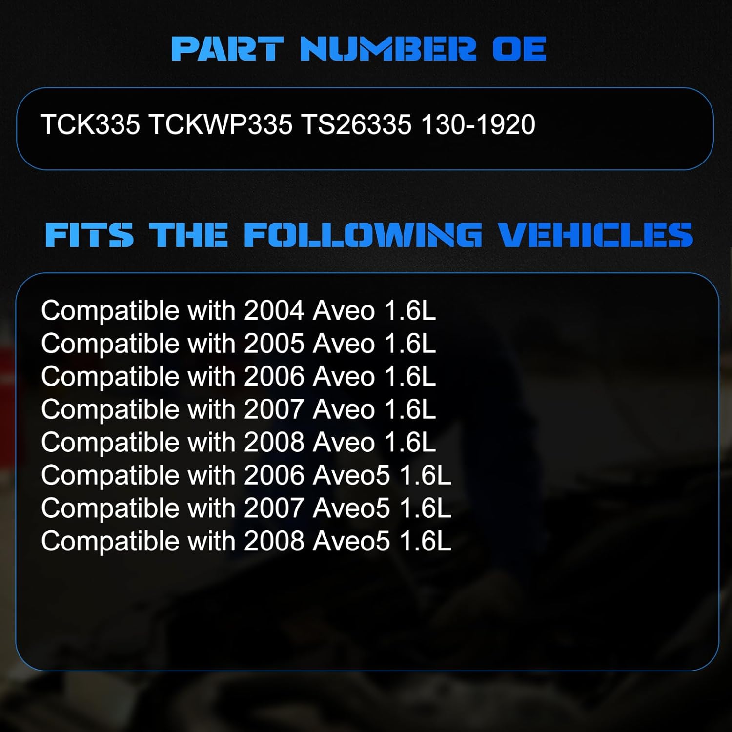 Timing Belt Kit with Water Pump TS26338 Engine Timing Belt Kit Fits for 2004 2005 2006 2007 2008 Aveo 1.6L, for 2006 2007 2008 Aveo5 1.6L #Replace TCK335, TCKWP335, TS26335, 130-1920