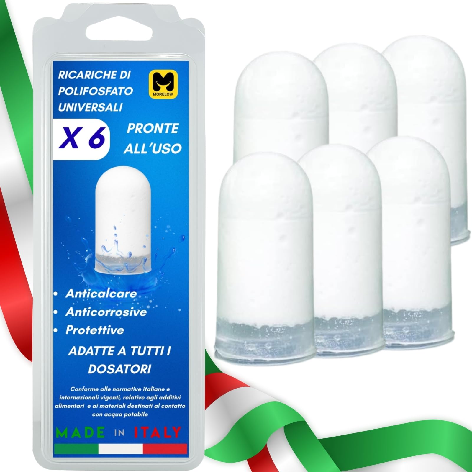 Polifosfati Caldaia Made in Italy – 6 Cartucce Ricarica Universali per Filtri Anticalcare Anticorrosione | Pastiglie Polifosfato per Trattamento e Depurazione Acqua Domestica