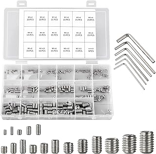 261PCS Hex Allen Head Socket Set Screw, KWOKWEI Grub Screw Set M2 M3 M4 M5 M6 M8 304 Stainless Steel Internal Hex Drive Headless Set Screw Assortment Kit for Door Handle, Bathroom, Garage