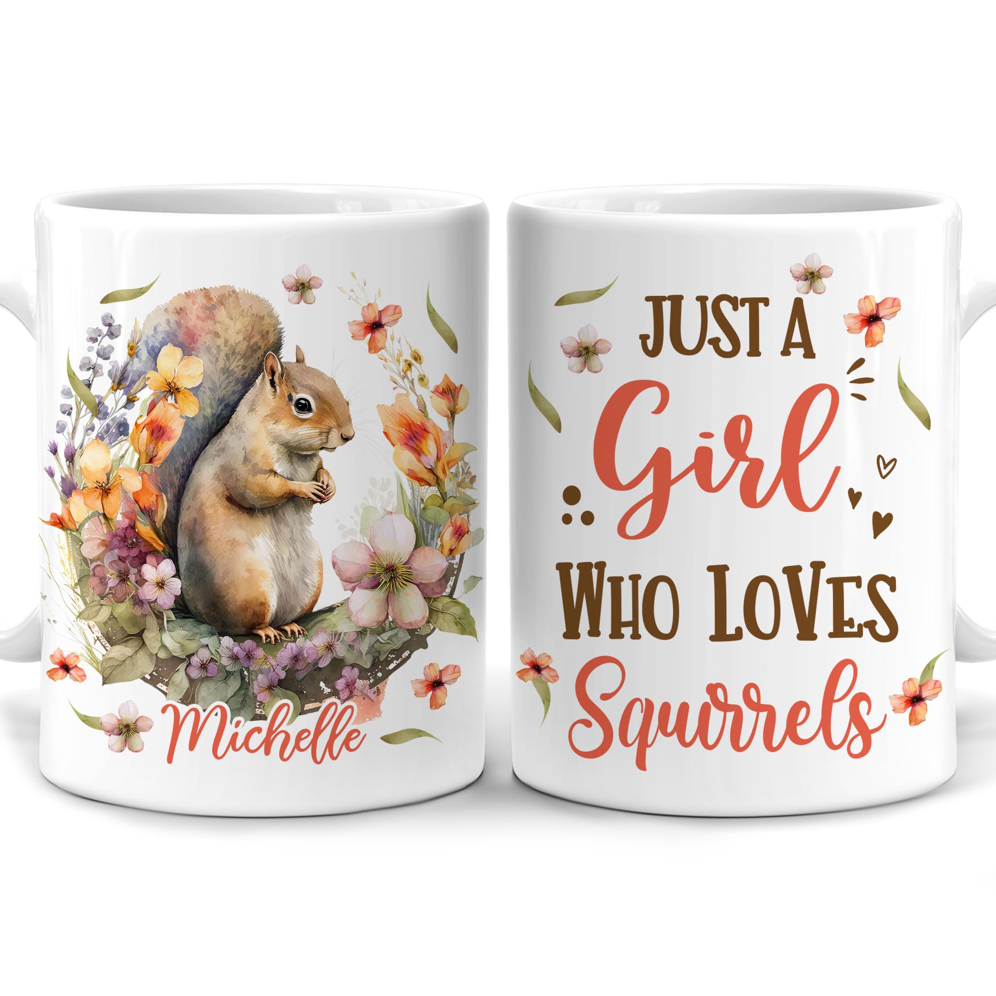 Hyturtle Personalized Squirrel Mug Gifts For Girls Women - Birthday Gifts For Squirrel Lovers - Squirrel Gifts for Women - Squirrel Lover Gifts - Custom Name 11oz White Ceramic Coffee Tea Mug