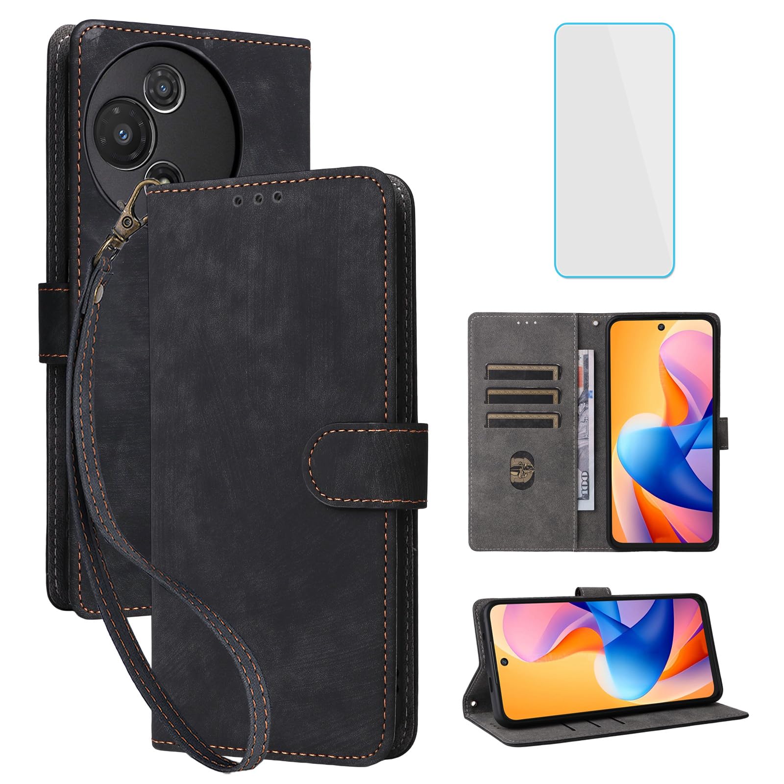 WBWONE Leather Folio Cover per TCL 60R 5G, Goffratura a Farfalla Custodia in Pelle PU Magnetica Libro Flip Portafoglio Case con [Funzione Stand]. Blu