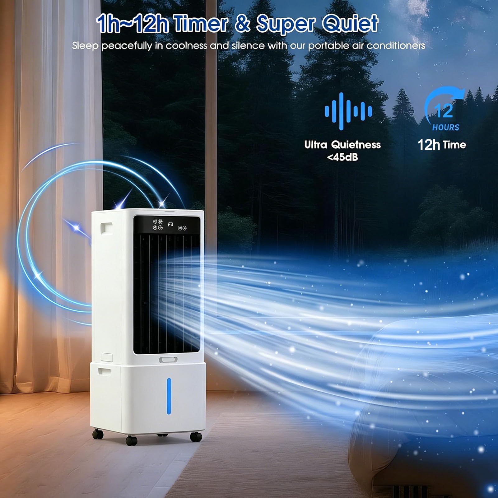 50W con Tanica 12L, Funzione Freddo e Telecomando –, Touch Control e Ionizzatore Telecomando, timer da 12 ore, 3 velocità <45 dB