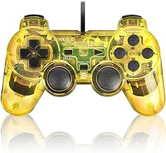 【K&SGAMER】 PS2対応 有線コントローラー 互換 ゲームパッド 純正同等の操作感/高精度ボタン/快適グリップ (クリアイエロー)