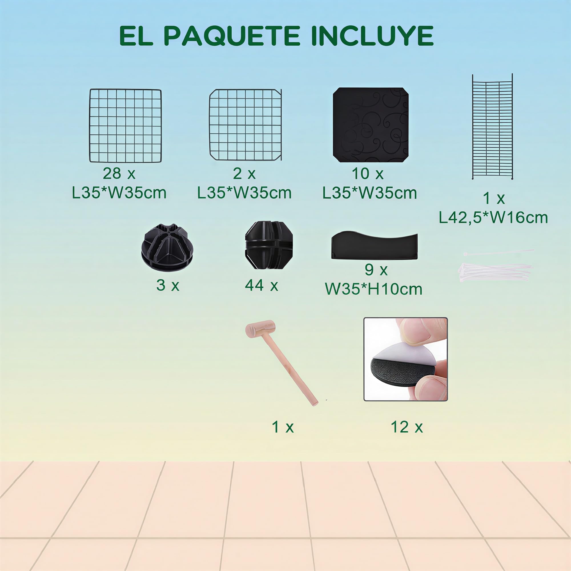 PawHut Jaula para Animales Pequeños 40 Paneles DIY 105x70x116 cm Negro | Parque para Mascotas, Valla Metálica, para Conejos Cobayas Gatito