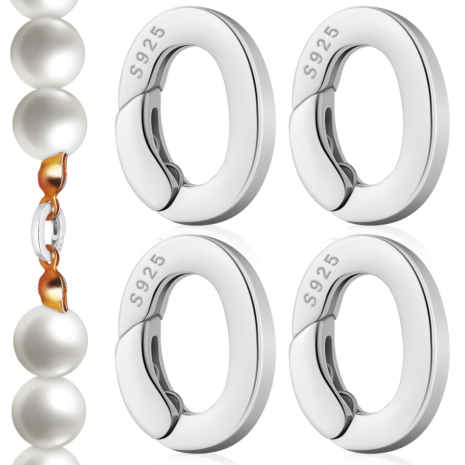 Fermoir Ovale S925 Argenté 4 Pièces pour Bijoux, Connecteur Instantané