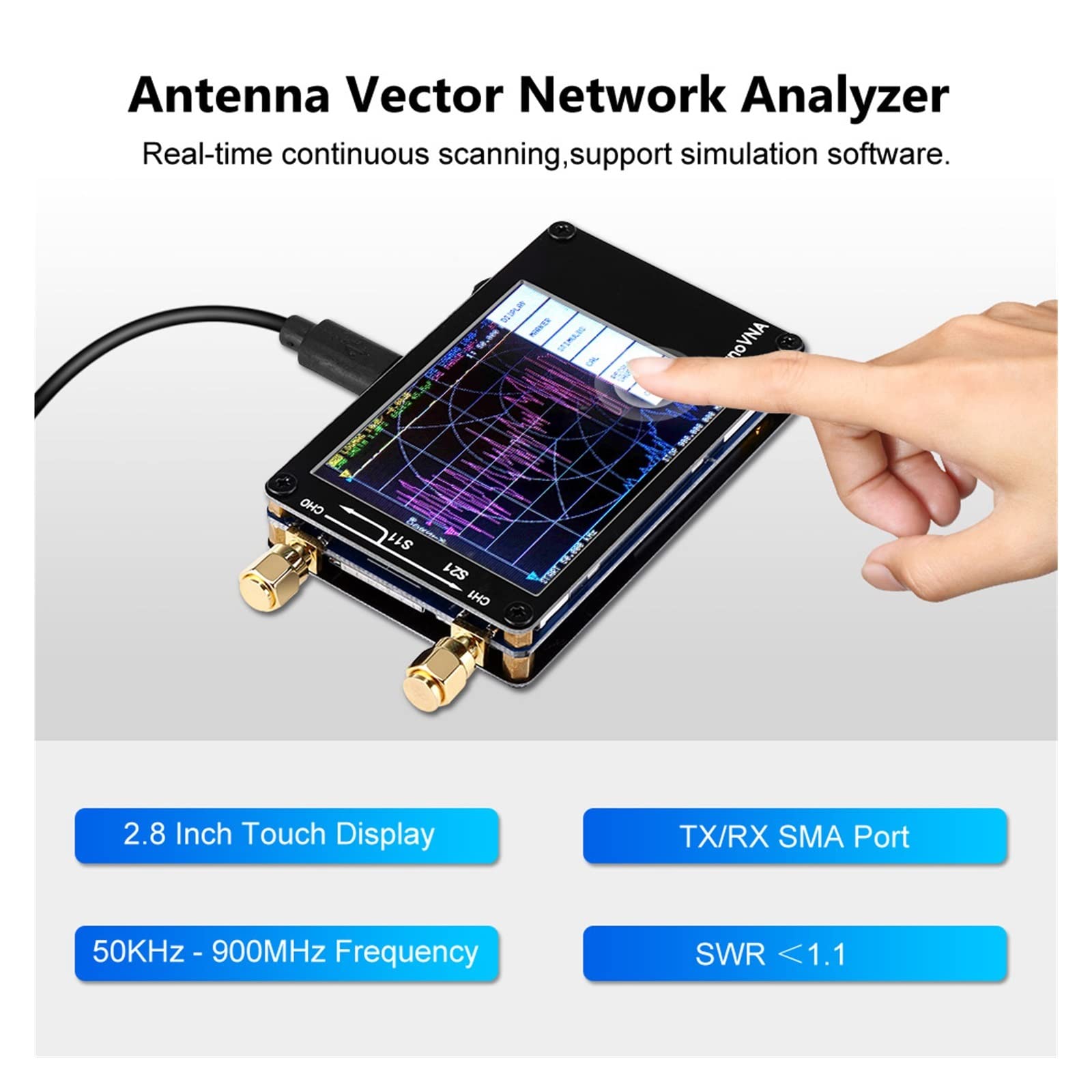 Analizator widma VNA VNA-H przenośna cyfrowa sieć wektorowa 50 KHz-900 MHz MF HF VHF UHF analizator antenowy wbudowana bateria