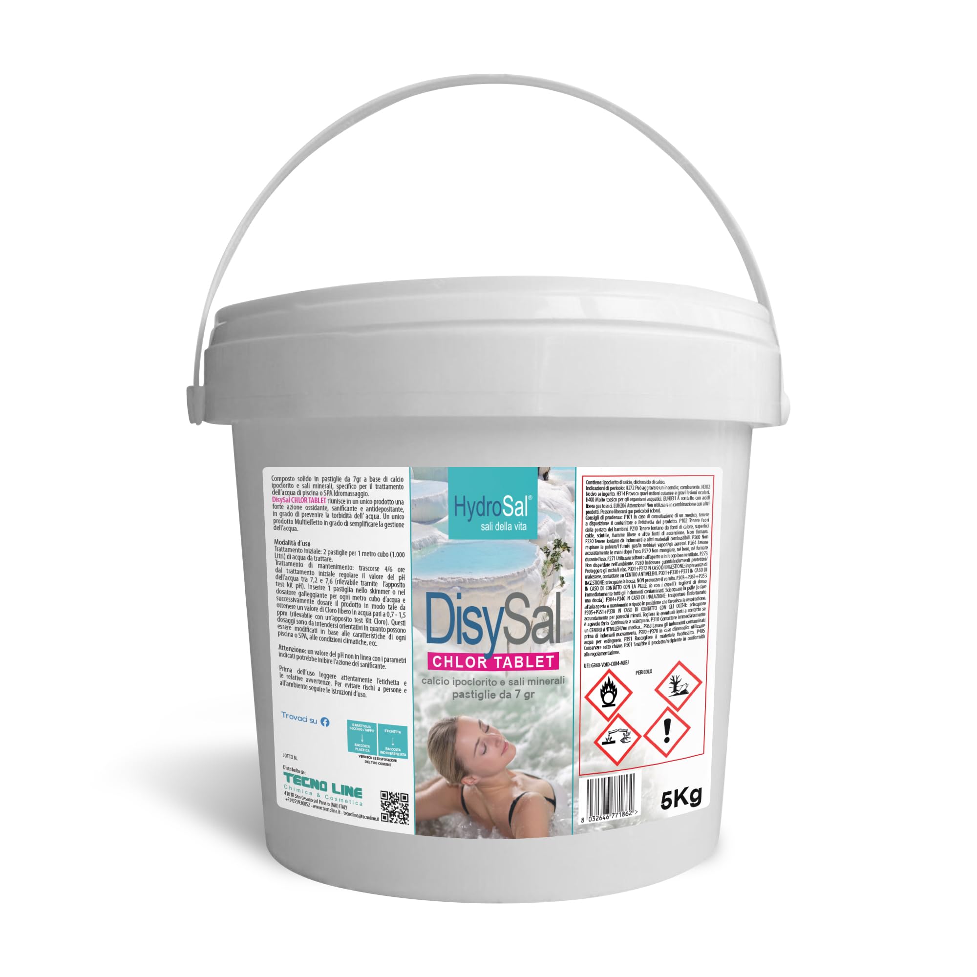 DisySal Chlor Tablet, in Pastiglie da 7 gr - 5 KG | Calcio Ipoclorito + Sali Minerali trattamento per Piscina e Spa Idromassaggio di Tutte le Marche