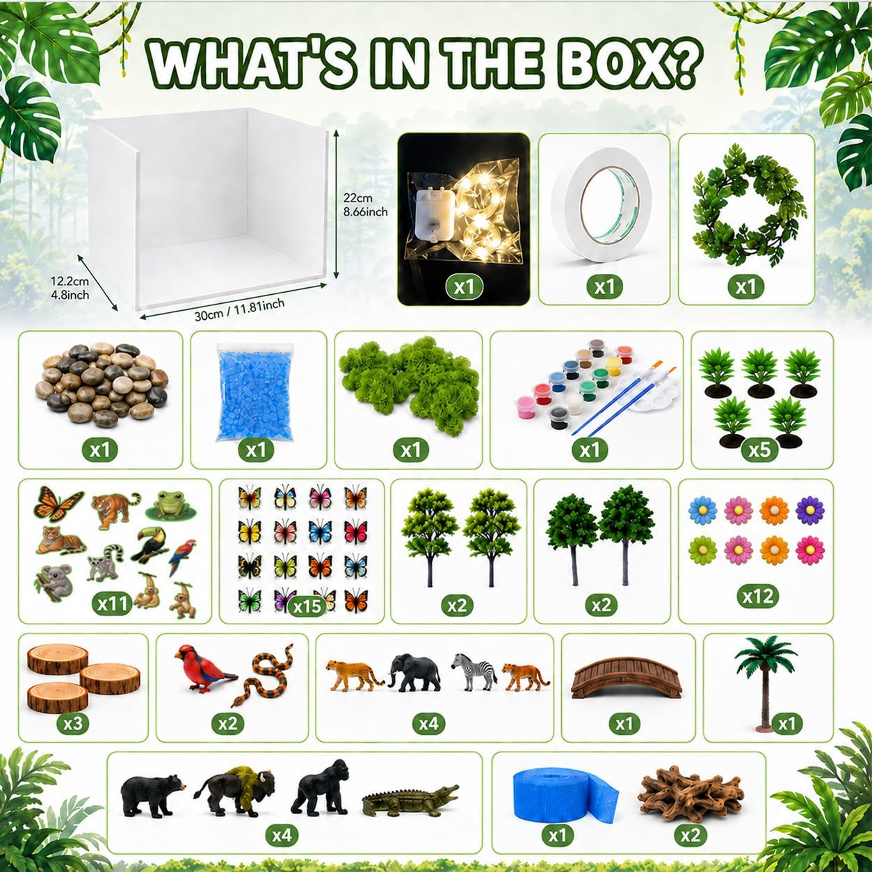 Cinrobiye 45 PCS Rainforest Diorama Scene Kit, Rainforest Habitat Model, Jungle Diorama Project, Tropical Forest Animal Habitat, 3D Rainforest Model for 2026 VBS, School Science Arts Craft Projects