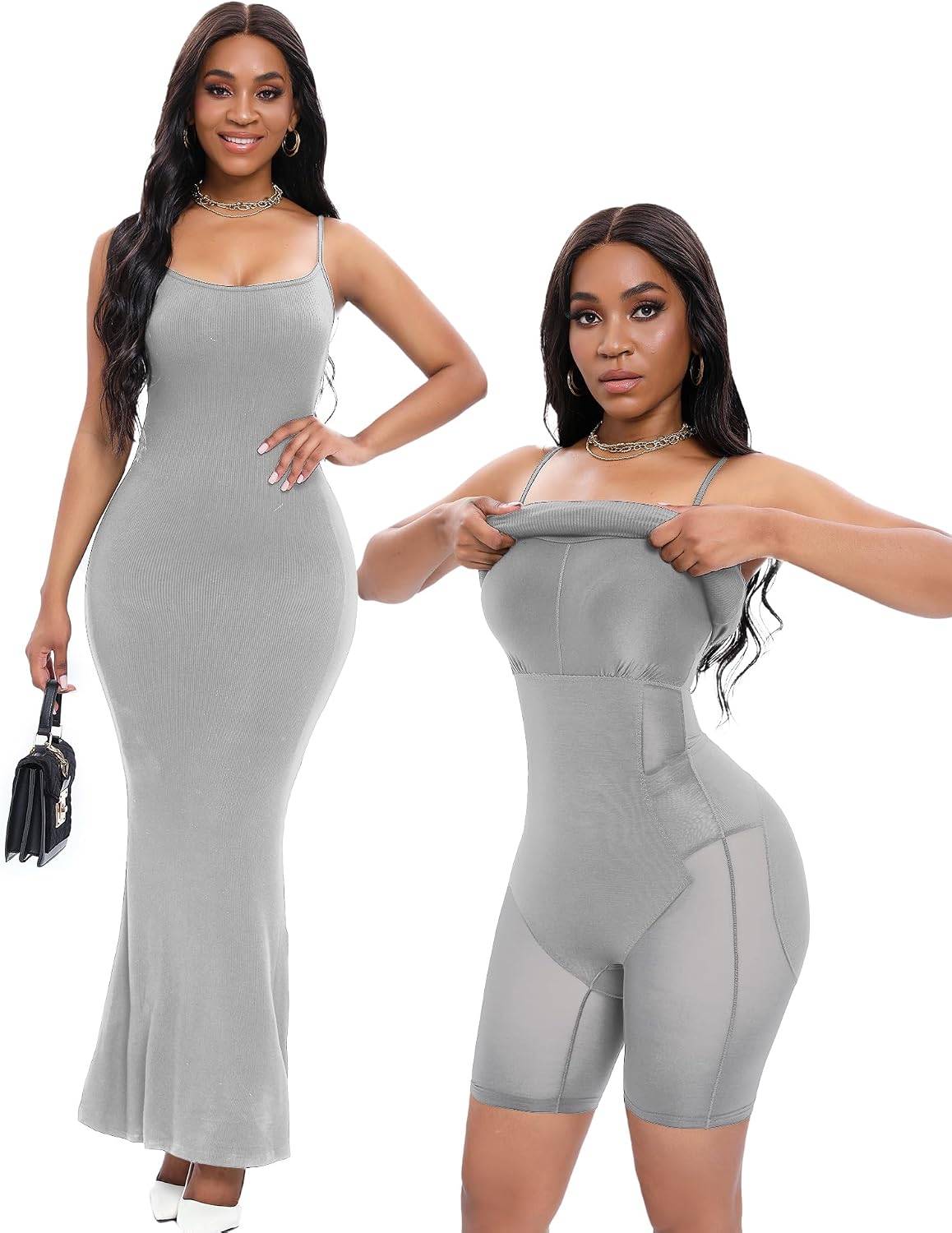 Women's Shapewear Dress Summer Bodycon Long Dresses Built-in Bra Slip 3 in 1 Maxi Dress