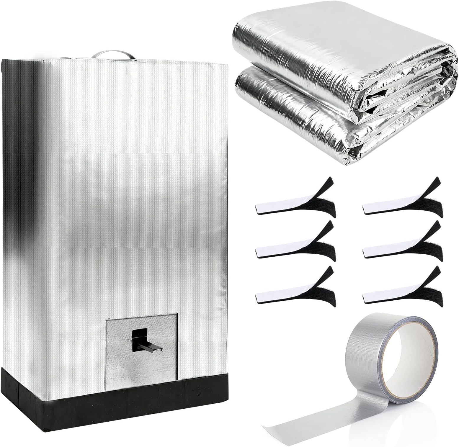 2 Pack Electric Smoker Insulation Blankets, 24x63 Inch Pre-Oxidized Fiber & Foil Layer to Maintain Temperature for Electric Smokers, Complete Kit with Foil Tape and 6 Hook-and-Loop Straps