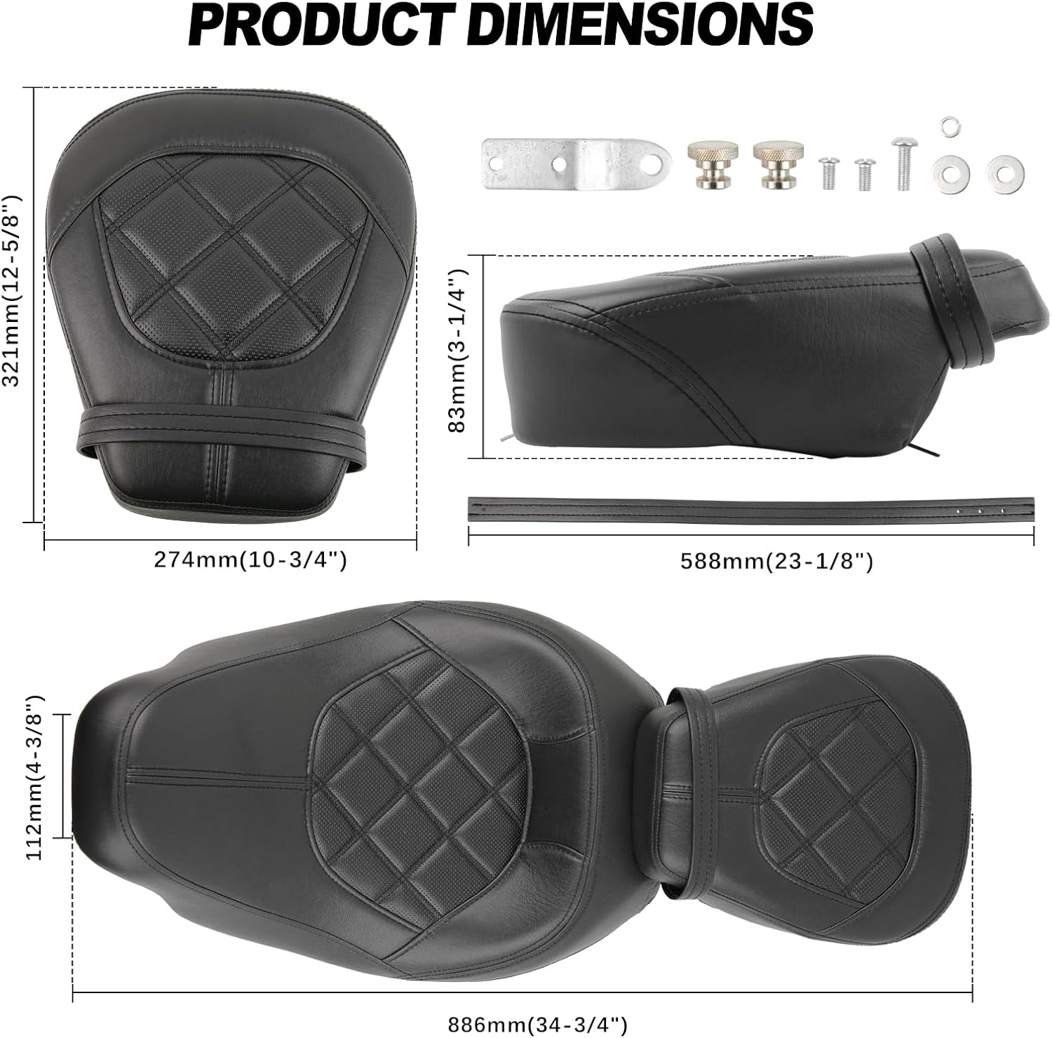 Rich Choices Motorcycle Two Pieces 2-Up Driver Passenger Seat Low Profile Leather Seat Compatible with Harley Touring Road King Street Glide Road Glide Electra Glide CVO 2009-2023