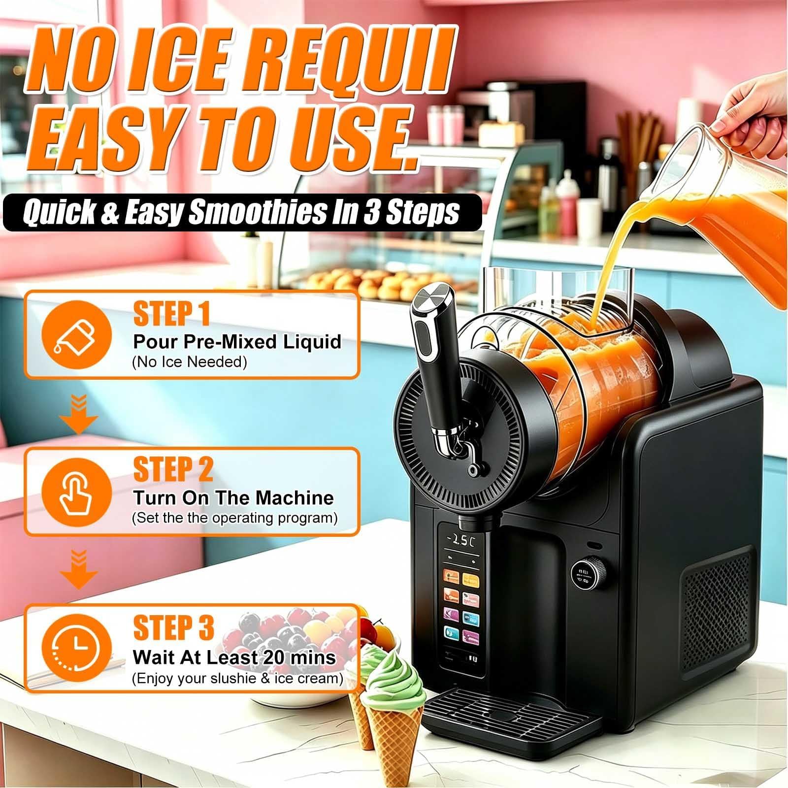 Máquina para hacer helados de 185 W, máquina de bebidas congeladas de 2 litros con 5 programas, pantalla LED y limpieza automática, no necesita hielo para batidos, batidos, cócteles