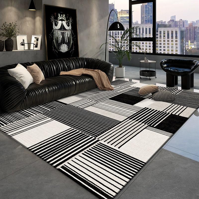 Tapis moderne doux 140x160 cm à poils courts lavable et antidérapant pour le salon