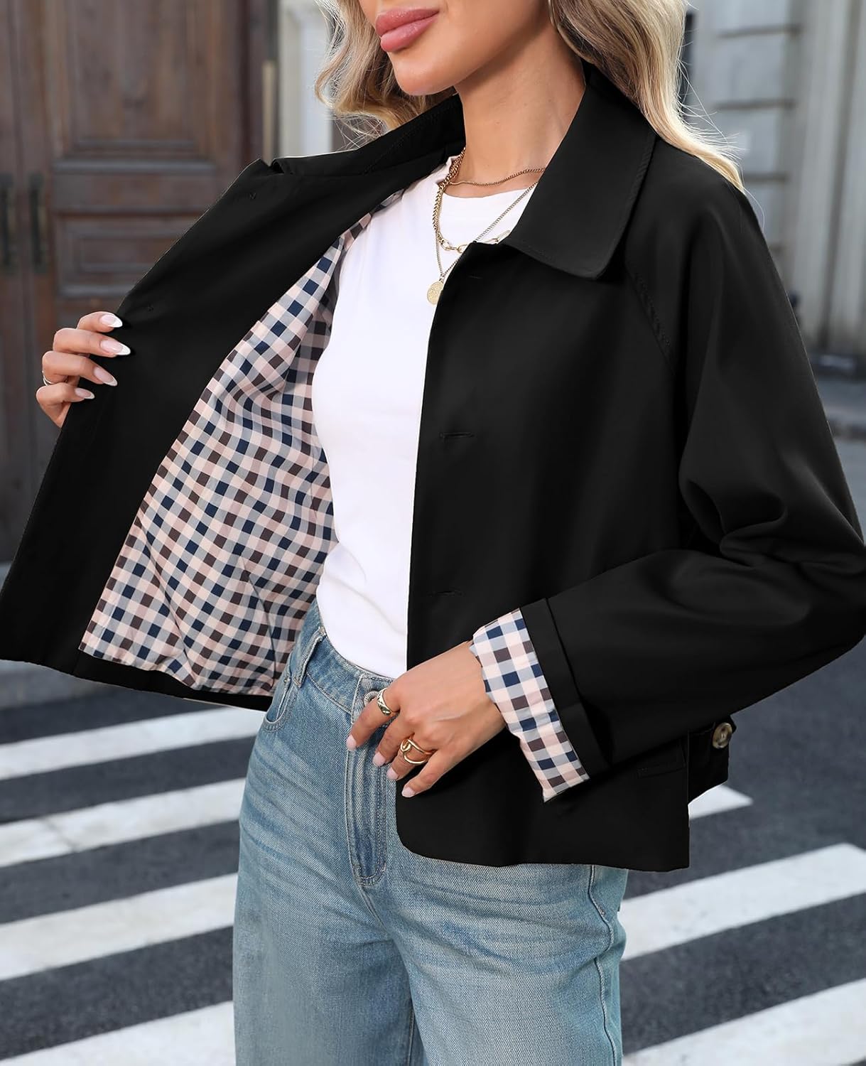 Womens Cropped Trench Coat Spring Fashion 2026 Winter Jackets Lightweight Outfit Single Breasted Trendy Outwear - Image 6