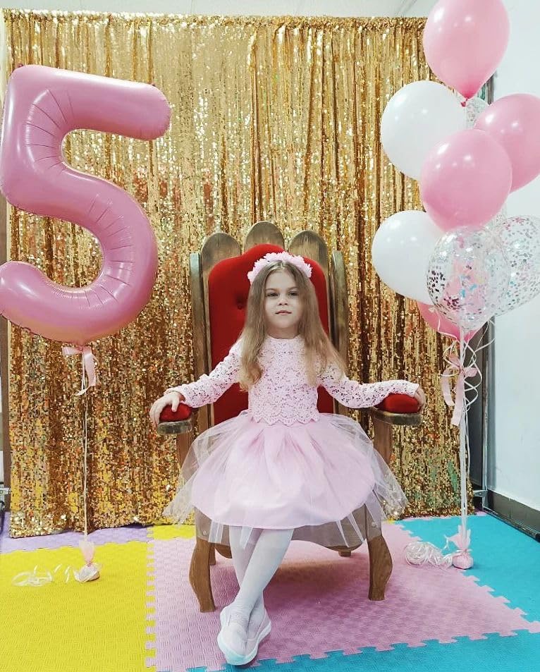 Image of Pearlescent Pink 5 Balloon, Number Balloons 40 Inch, 5th Birthday Balloon Decorations, Pastel Pink Party Supplies, 5 Number Balloons, Number 5 Balloon