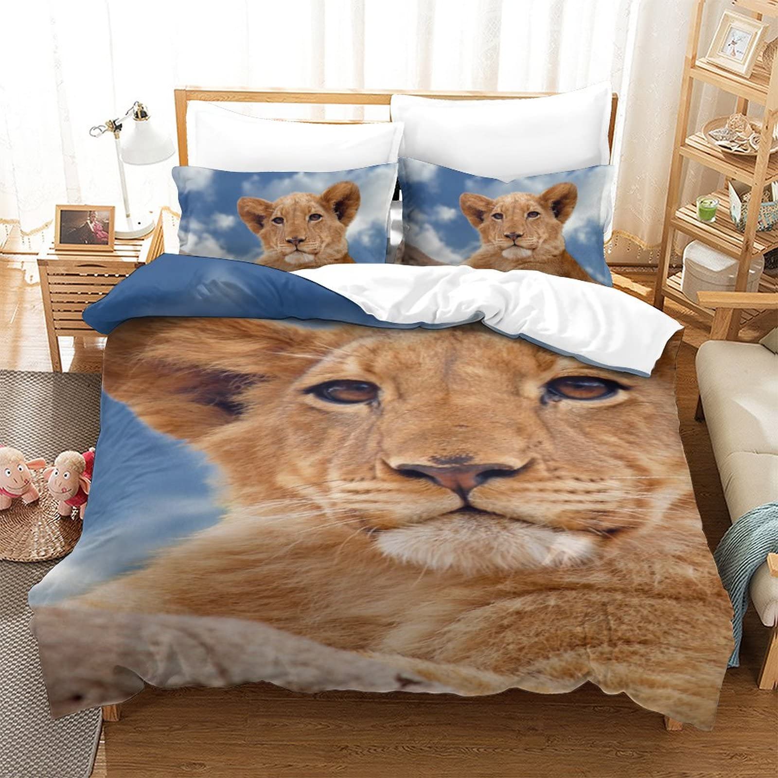 Housse de couette lion 3D 135x200cm anti-décoloration pour en finir avec le linge de lit terne